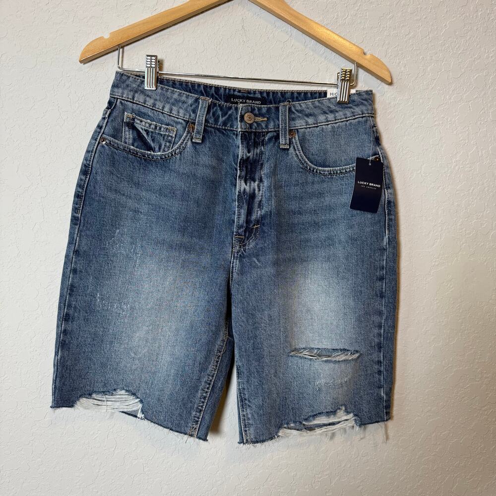Lucky Brand Women's High Rise Bermuda Denim Blue Jean Shorts Size 6‎ (28) NEW